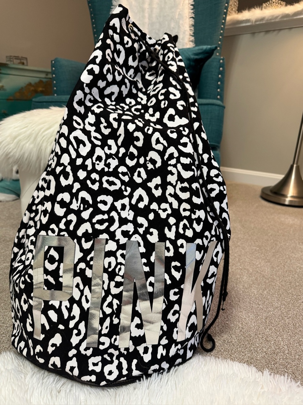 PINK Victoria's Secret Black and White Leopard Laundry Bag